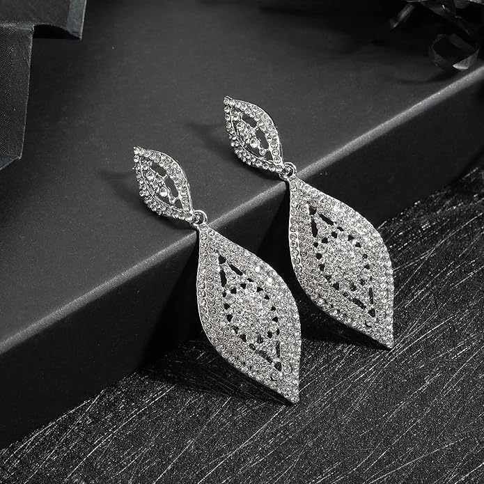 Elegant Rhinestone Dangle Earrings Crystal Wedding Bridal Long Dangling Drop Earrings Chandlier Earrings for Women Bridesmaid
