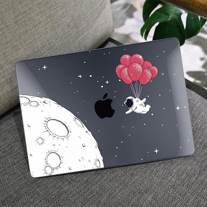 MEEgoodo for MacBook Air 13.3 inch Case 2021 2020 2019 2018 A2337 M1 A2179 A1932, Laptop Shell for MacBook Air M1 with Keyboard Webcam Cover & Trackpad Film & Type C Adapter,Spaceman Fly With Balloons