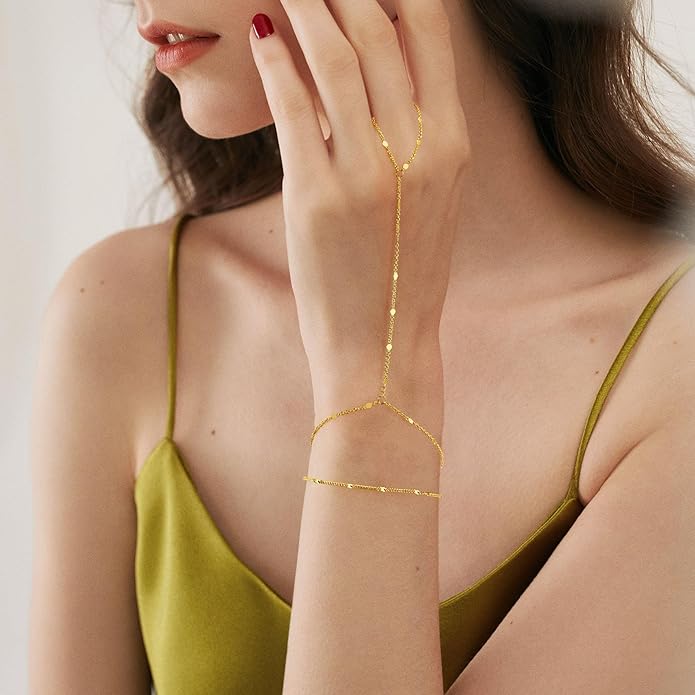 Hand Chain Bracelet, Adjustable Hand Jewelry Chain Bracelet with Ring, Trendy Gold Handchains Jewelry