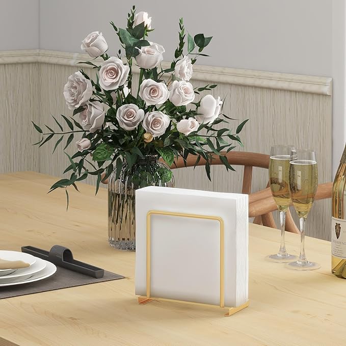 Napkin Holder for Table, Metal Napkin Holder for Kitchen Dining, Standing Paper Napkin Storage for Table Countertop, Gold