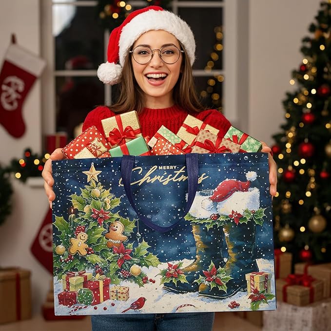 YANGTE 36 Pack Extra Large Christmas Gift Bags with Handles, Reusable Non-Woven Christmas Bags for Presents Wrapping Holiday Xmas Party Favors Supplies(16.7" x 12.6" x 6.7")
