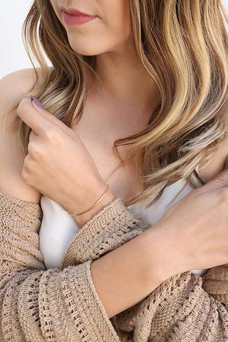 PERNNLA PEARL Dainty Gold Bar Bracelet for Women Simple Delicate Thin Cuff Bangle Hook Bracelet 18K Gold Plated Handmade Minimalist Jewelry