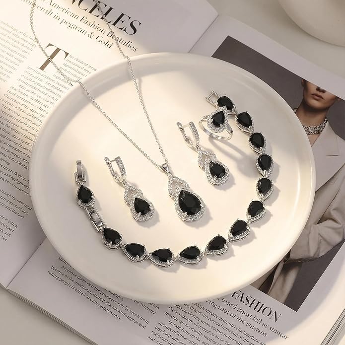 Classic Jewelry Set—Perfect for Weddings, Galas, and Everyday Wear—Includes Bracelet, Ring, Pendant Earrings, and Necklace ，Birthday Gift for Mother/Wife/Sister/Best Friend