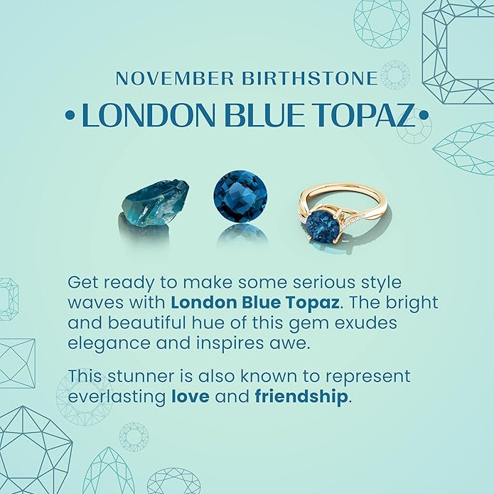Angara Natural Blue Topaz Solitaire Pendant for Women | Classic Prong-Set Round Blue Topaz Pendant in 14K Solid Gold/Silver/Platinum With 18" Chain | December Birthday, Gemstone Jewelry Gift