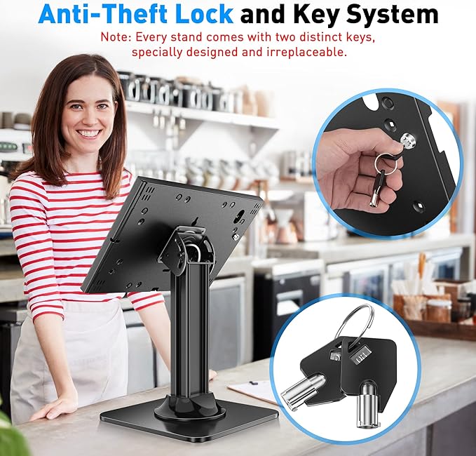 AboveTEK Anti-Theft iPad Kiosk Stand – POS iPad Security Stand & Locking Tablet Stand – Heavy Duty Base, 360° Swivel, 75° Tilt Bracket – Perfect for Retail Business (Black)
