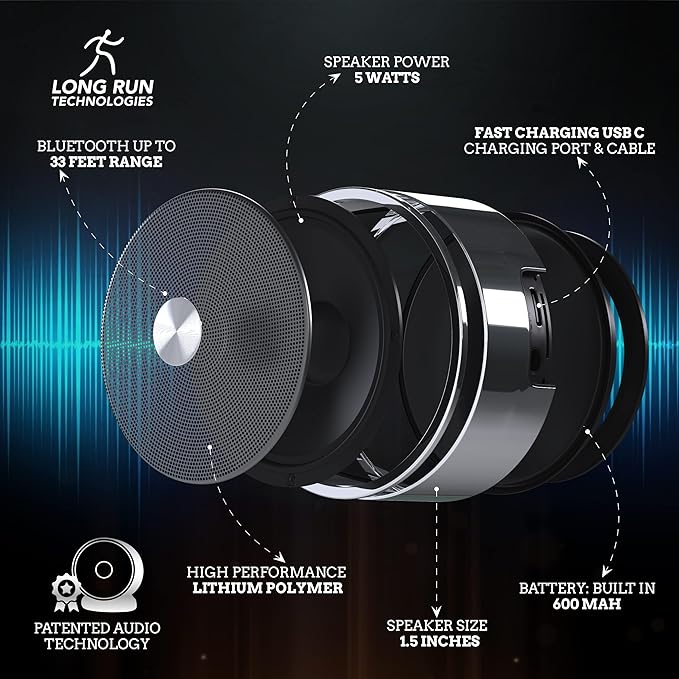 Bluetooth Speaker Set: Wireless Stereo Dual Pairing Portable Twin TWS System With Big Rich Bass Hi-Fi Multi-Room Indoor Outdoor Use Home Deck Pool Work Travel Party Camping Gift Decor Idea (Chrome)