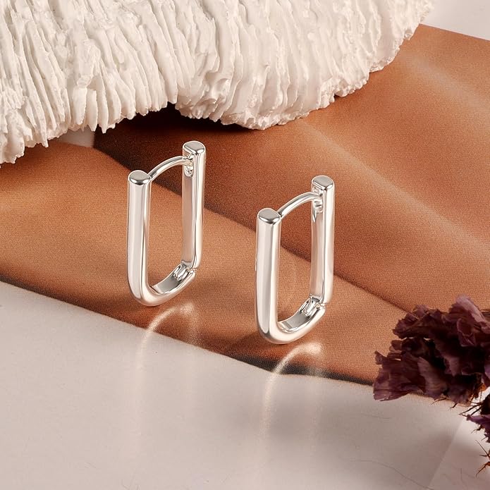 ALEXCRAFT 925 Sterling Silver Hoop Earrings for Women, Hypoallergenic 14K Gold Plated Small Rectangle Huggie Hoop 12x22mm Outer Diameter Medium Square Rectangle Hoops Earrings for Women Jewelry Gifts