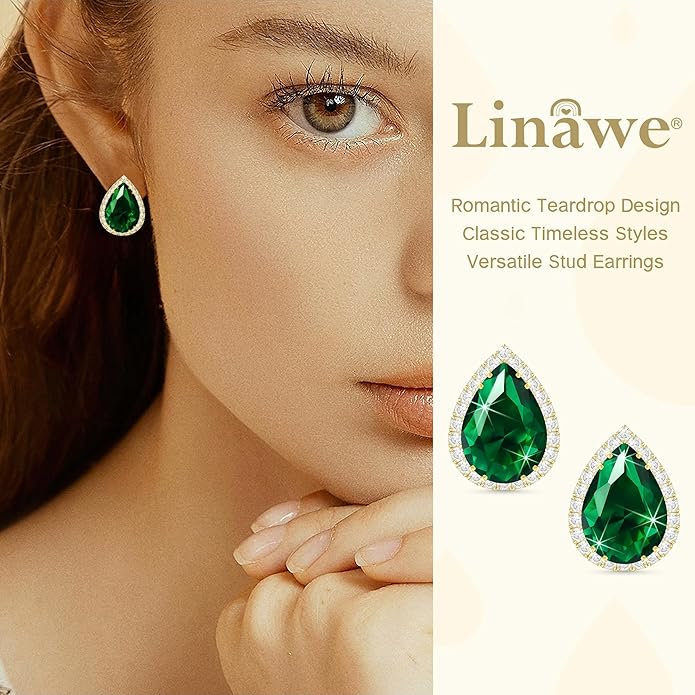 Linawe Women Stud Earrings, Teardrop Diamond Moissanite Cubic Zirconia Earrings Studs Rhinestone Jewelry Gold/Silver/Rose Gold
