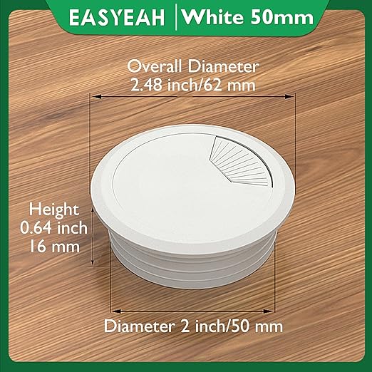 5 Pcs Desk Grommet 2" / 50 mm, Desk Cord Hole Cover, Cable Grommet ABS Plastic, Desk Hole Grommet for Home & Office Pc, Detachable Adjustable Cable Cord Organizer-White