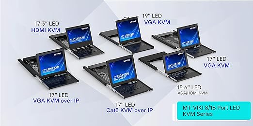 MT-VIKI 16 Port VGA KVM Console, 1U Rack Mount KVM Console w/15.6'' LCD Monitor, 1080P All-in-ONE LCD KVM Console Integrated Touchpad+Keyboard+Drawer+16 KVM Cables