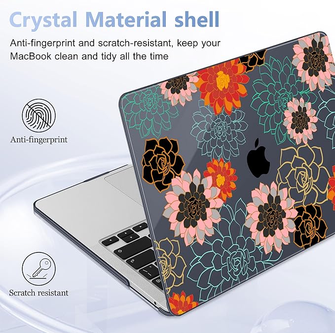 May Chen Case for MacBook Pro 13 inch M2 2023,2022,2021,2020 A2338 M1 A2251 A2289, Plastic Hard Shell Case for MacBook Pro 13" with Touch Bar Fits Touch ID, Flower