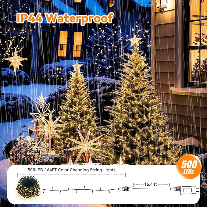 LitHome 164FT 500 LED Color Changing Christmas String Lights Outdoor, 35 Colors RGB Christmas Lights with Remote, Dimmable Led String Light Plug in, Xmas Tree Light Indoor for Holiday Party Decor