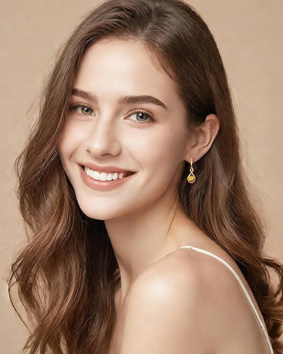 FANCIME Valentines Day Gift Dangle Drop Earrings 925 Sterling Silver Dainty Infinity Round Gemstone Birthstone Jewelry Birthday Gifts for Her Women