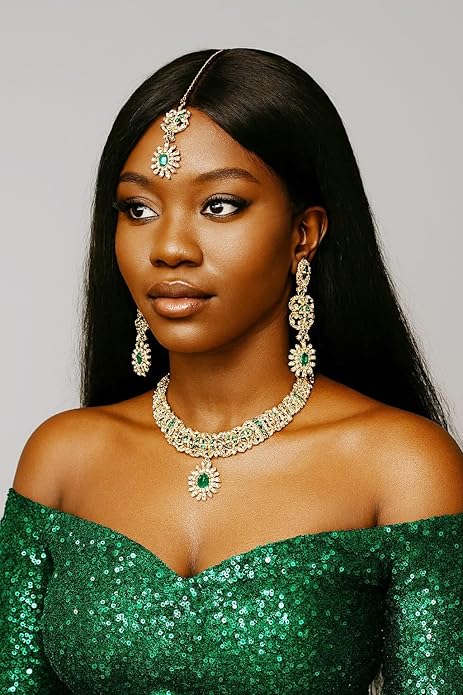Touchstone Indian jewelry sets for women wedding gold kundan necklace traditional earrings tikka bollywood party style white crystal rhinestone guest gift bridal costume prom dainty accessories
