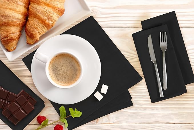 Cloth Napkins Set of 12, 18x18 Inches Napkins Cloth Washable, Soft, Durable, Absorbent, Cotton Blend. Table Dinner Napkins Cloth for Hotel, Lunch, Restaurant, Weddings, Events, Parties Easter - Black