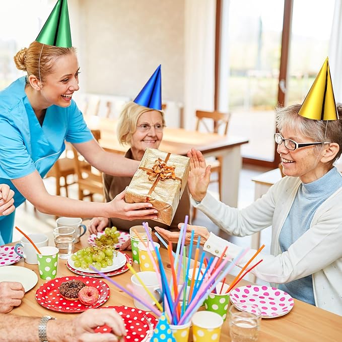 Geosar Birthday Party Hats Bulk Cone Metallic Foil Birthday Party Paper Hats Bulk for Adults