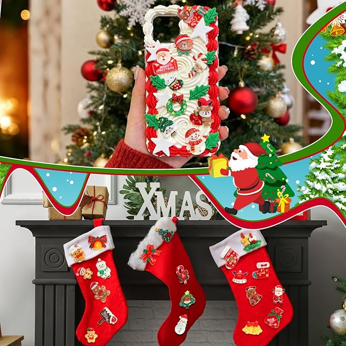 Giegxin 40 Pcs Christmas Resin Charm Kawaii Red Cardinal Candy Canes Santa Claus Flat Back Cabochon Accessories Cute Embellishments Bulk for Christmas Decor Jewelry Cellphone Case Scrapbooking DIY