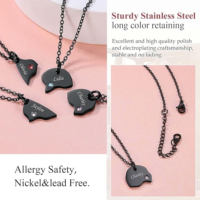 FindChic Personalized Matching BFF Necklace for 2/3/4/5/6 Puzzle Name Heart Pendant Stainless Steel Couple Necklace Set Customized Necklaces for Teen Girls