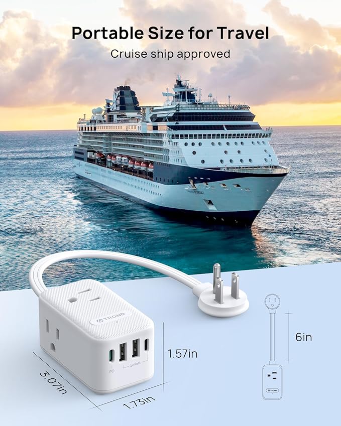 TROND Outlet Extender with 6 Inch Cord - Multi Plug Wall Outlet with PD 20W USB C Plug Adapter, Ultra Short Extension Cord, 3 Way Power Splitter for Bathroom Kitchen Office Dorm Travel Essentials