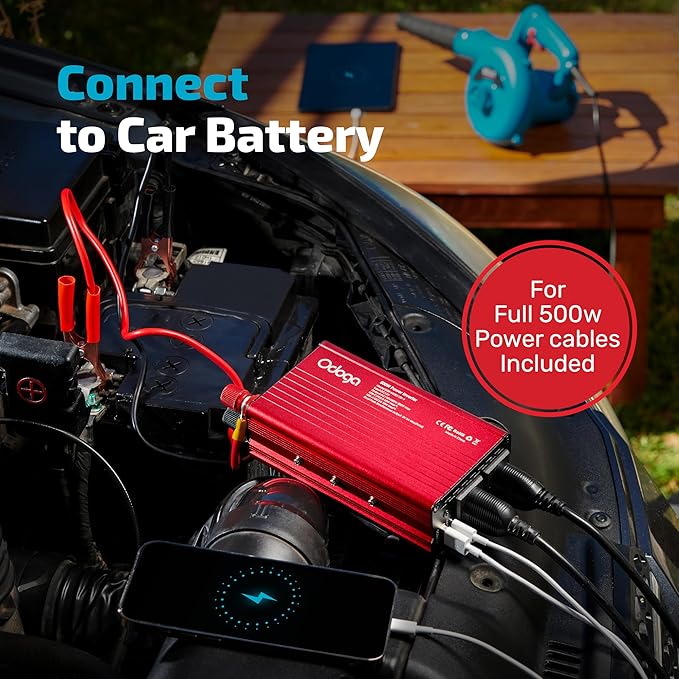 500W Car Power Inverter 12v to 110v – Car Adapter for Plug Outlet, DC to AC Converter, USB/USB-C Fast Charger for Laptop, Phone, Dual AC – for Vehicle, Pickup Truck, Roadtrip, Camping by Odoga