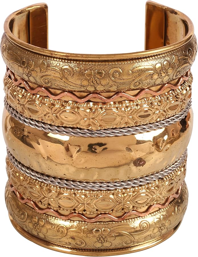 Touchstone Indian Bollywood Handcrafted Slip In Easy To Wear Stylish Wrist Enhancer Designer Broad Jewelry Cuff Bracelet For Women and Men.