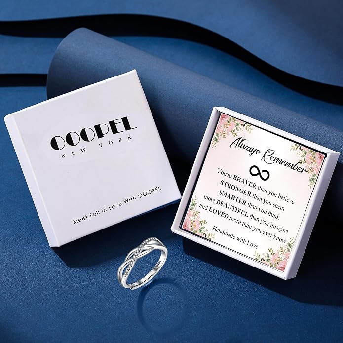 OOOPEL Sterling Silver Adjustable Ring S925 Silver Rings for Women Cubic Zirconia Twist Love Knot Dainty Ring Silver Minimalist Open Finger Rings Silver Thumb Sterling Silver Ring