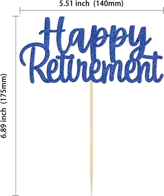Gyufise Blue Happy Retirement Cake Topper Retirement Cake Decoration Picks for Retired Party Cake Decoration Party Supplies 1 Pack