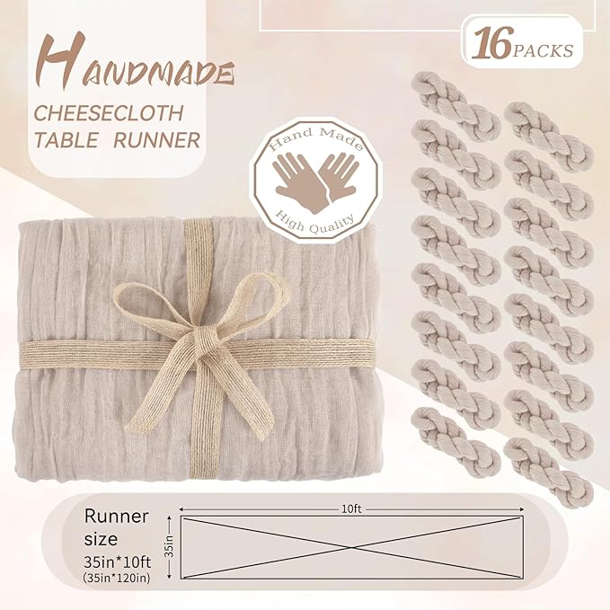 16 Packs Cheesecloth Table Runner Grey, 10Ft x 35"" Grey Rustic Gauze Boho Wedding Table Runner Decoration, Wedding Table Decor Table Cloth for Wedding Party Bridal Shower Table