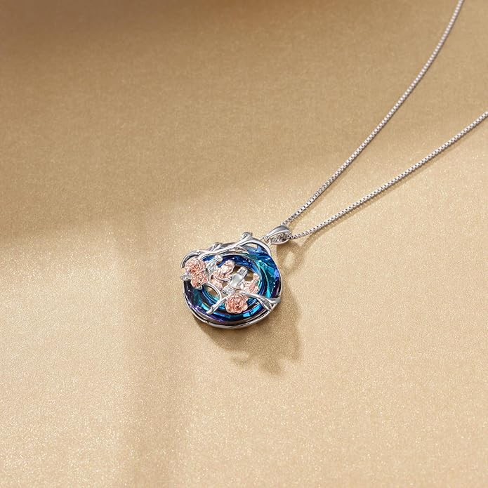 TOUPOP Sisters Gifts from Sister Necklace Sterling Silver Rose Flower with Crystal Jewelry Valentines Day Birthday Gifts for Women Best Friend Friendship