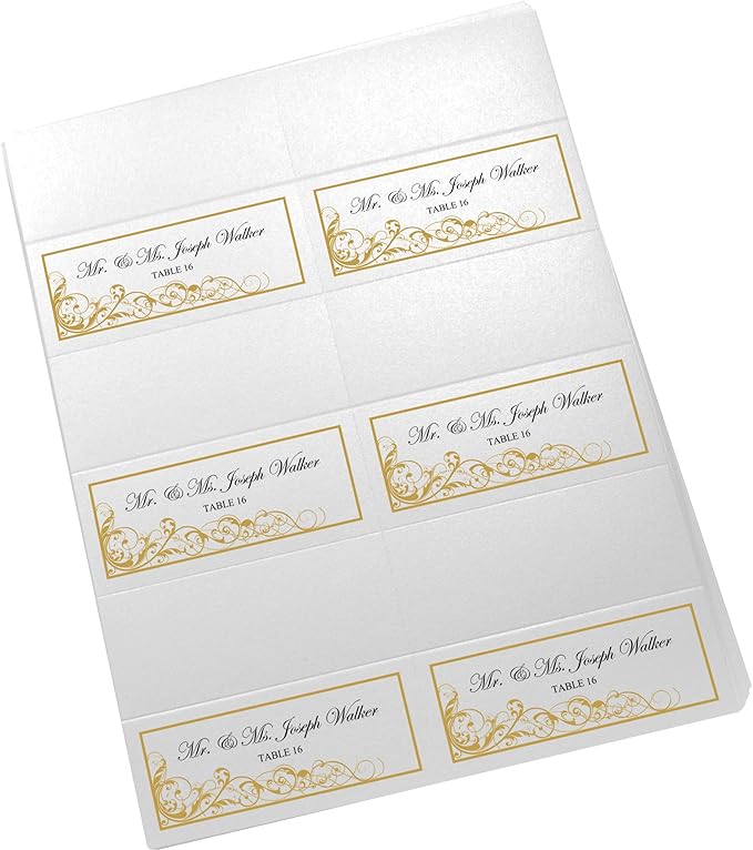 Scribble Vintage Swirl Printable Place Cards, Gold (Choose Color), Set of 60 (10 Sheets), Laser & Inkjet Printers - Wedding, Party, Dinner, and Special Events - Made in the USA