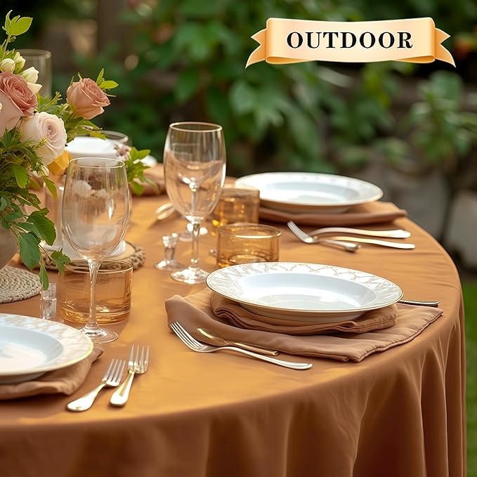 sancua 6 Pack Round Tablecloth 90 Inch Light Brown, Stain and Wrinkle Resistant Fall Table Cloth - Washable Polyester Decorative Fabric Table Cover for Dining, Thanksgiving Parties and Camping, Bronze