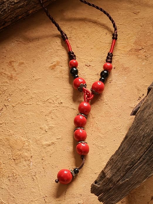 MINACHI Vintage Bohemian Ethnic Colorful Ceramic Bead Long Y Necklace, Hippie Boho Summer Fashion Jewelry Gift for Women
