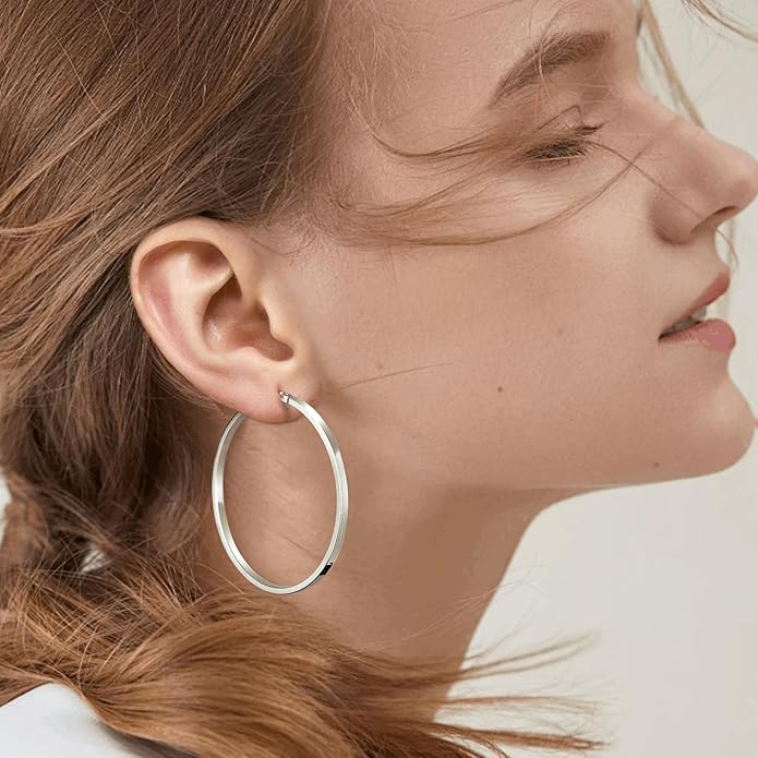 Gacimy Flatted Hoop Earrings for Women 14K Gold Plated with 925 Sterling Silver Post