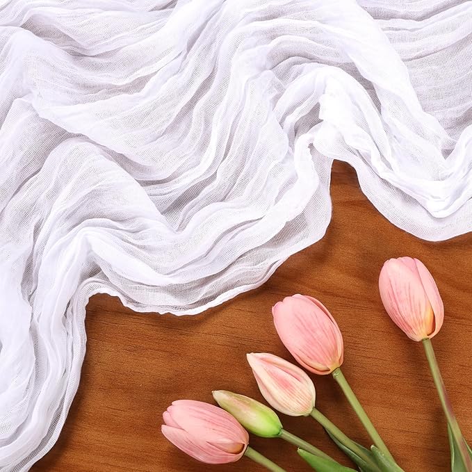 6 Pack White Cheesecloth Table Runner 10FT Boho Cheese Cloths Gauze Fabric Table Runners 120 Inch Rustic Sheer for Wedding Birthday Party Baby Shower Centerpiece Home Decorations