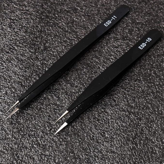 Precision ESD Anti-Static Tweezers, 7 pcs Stainless Steel Tweezers Set for Electronics, Jewelry-making, Laboratory Work, Repairing, Hobbies