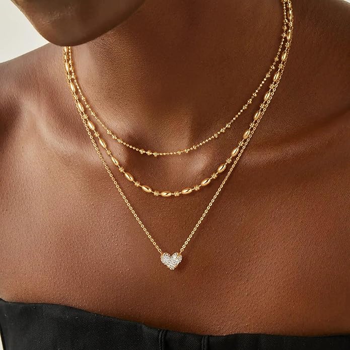 Fettero Christmas Necklace for Women Trendy 14K Gold Plated Dainty Diamond Necklace Charm CZ Clover Star Pendant Necklaces Simple Jewelry Gold Necklace for Women