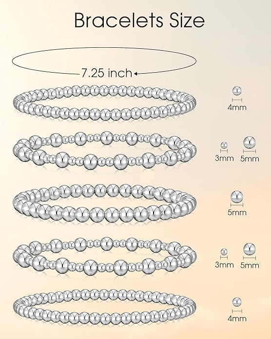 Howoo Gold Bracelets for Women Beaded Initial Bracelet Stack Dainty Heart Stretch Gold Charm Bracelet Jewelry for Women Trendy