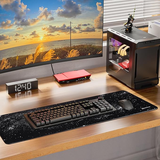 RAINYEAR Large Gaming Mouse Pad(31.5 x 11.8 Inch), Computer Mousepad with Anti-Slip Rubber Base, Smooth Large Keyboard Mouse Pad Mat for Gamer, Office, Home, Black Universe