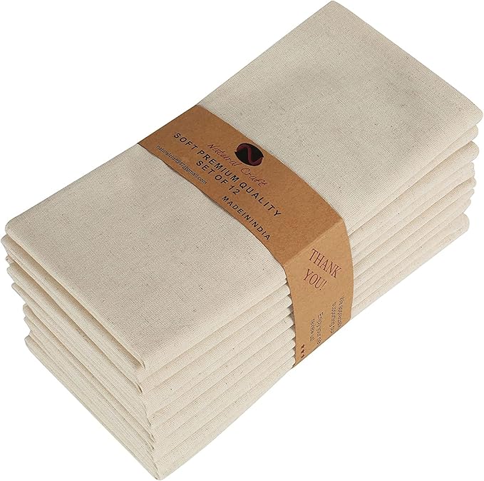 Cloth Napkins Natural Cotton Linen Napkin Set of 12 18x18 inch Washable Soft Premium Hotel Quality for Farmhouse Party Family Dinners, Weddings Spring Everyday Use Table Linen Ivory