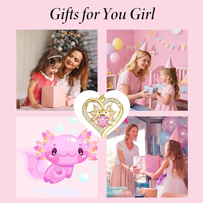 Macate Valentines Day Gifts for Her, 14K Gold Plated Heart Initial Pendant Axolotl Necklace Gold/silver Necklace Valentines Day Birthday Gifts for Women Teen