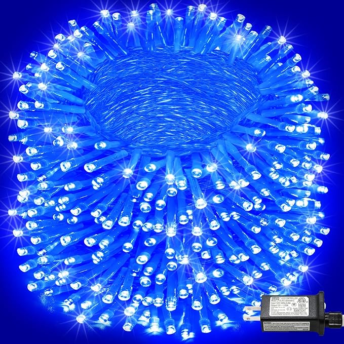 800 LED Christmas Lights Outdoor Indoor, String Lights for Outside with 8 Modes Waterproof, Plug in Twinkle Light Clear Wire for Xmas Wedding, House, Party Decorations, Blue