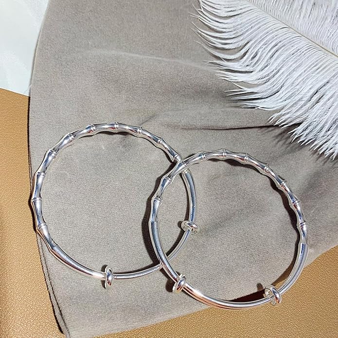 Solid 925 Sterling Silver Bracelets for Women Simple Adjustable Bangle Bracelet