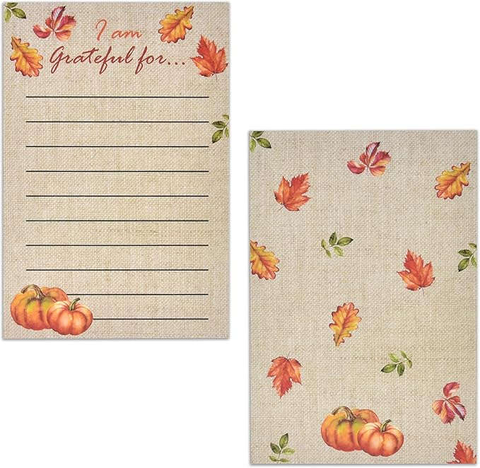 50 Pcs Thanksgiving Place Cards - Fill-in Gratitude Cards for Autumn Dinner, Fall Party, Wedding, Harvest Decor, I Am Thankful For, Fall Table Setting