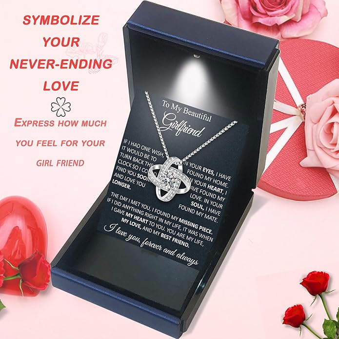 Wife Necklace From Husband To My Wife Necklace Soulmate Necklace For Women Future Wife Jewelry Birthday Christmas Valentine's gifts For Girlfriend Message Card & LED Box