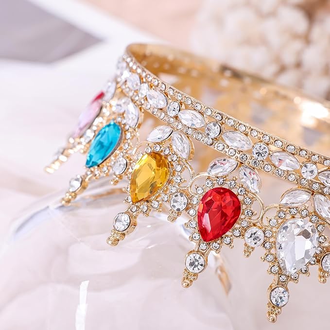 Multicolor Queen Crown for Women Crystal Tiara for Girl Rhinestone Wedding Headband for Bride Hair Accessories for Costume Birthday Party Prom Gifts