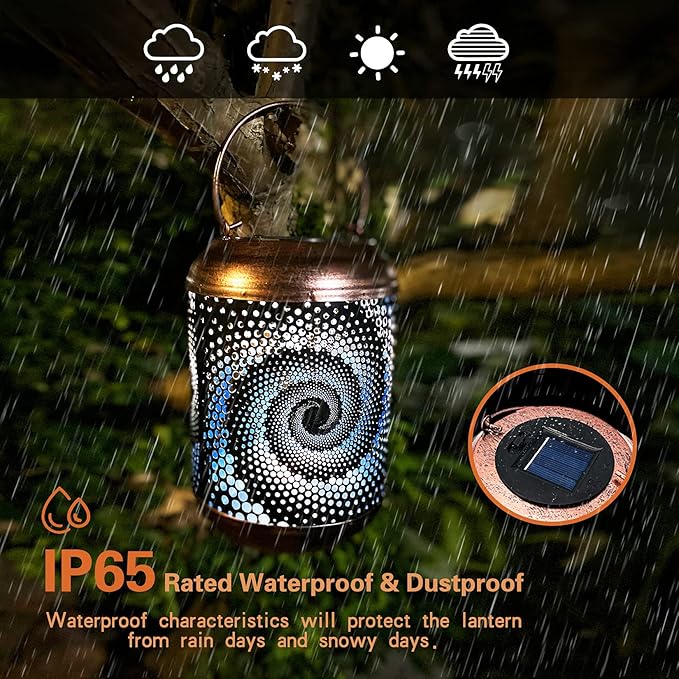 4 Pack Solar Lanterns Outdoor Hanging Metal Waterproof LED Lantern with Solar Powered Garden Patio Decorations Decor Lantern with Handle Christmas Gift Idea