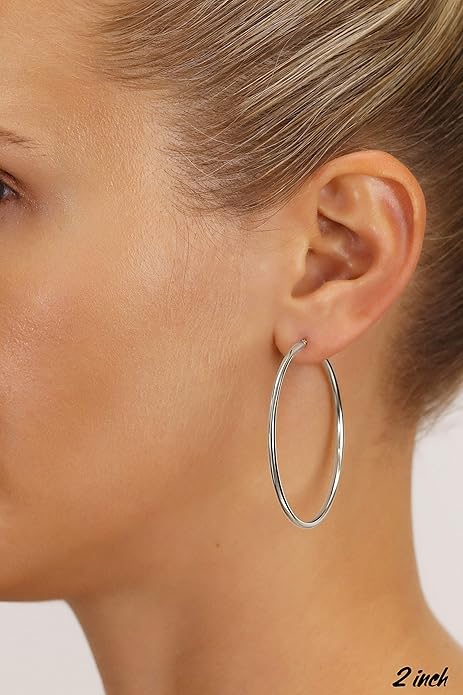 14k White Gold Classic Round Hoop Earrings