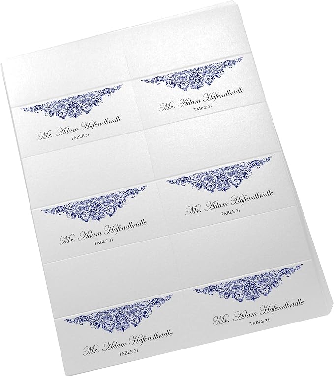 Paisley Printable Place Cards, Navy (Choose Color), Set of 150 (25 Sheets), Laser & Inkjet Printers - Wedding, Party, Dinner, and Special Events - Made in the USA