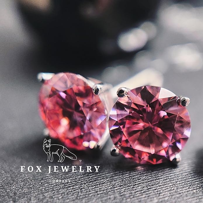 14K White Gold Moissanite Earrings Men & Women, Solid Gold Simulated Diamond and Lab Diamonds Studs for Men & Women, 1ct - 2ct Round, Princess, Heart, Halo Cut, Dangle, Lever or Screw Back Earrings, VVS1, D Color, Pink or Blue - Luxury Gift Box