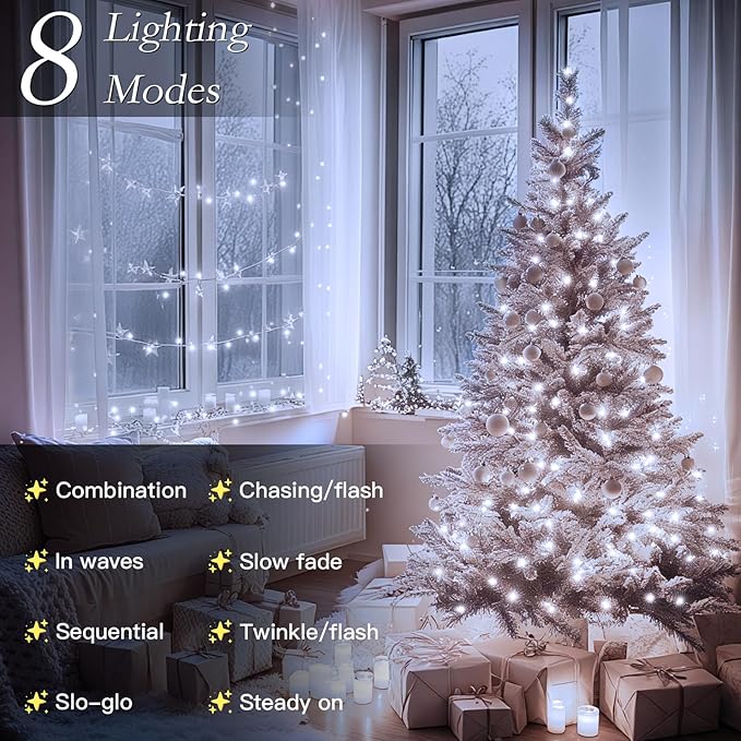 66FT 200 LED Christmas Tree Lights, Bright Cool White Outdoor Christmas String Lights for House, Fairy Lights with 8 Modes, Waterproof & Durable Indoor Outdoor Decor, Timer Included